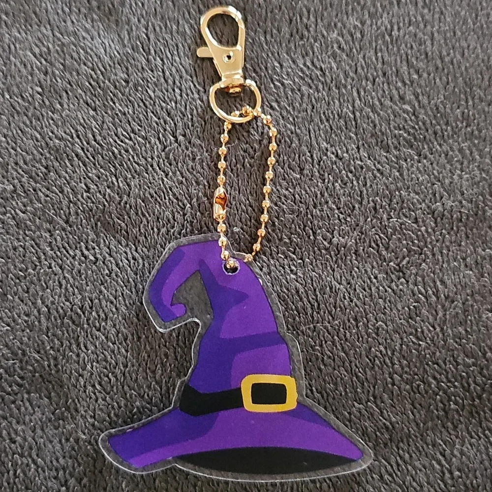Rhinestone Purple Witch Hat Keychain